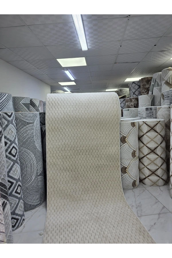 Aksu Bej Gri Eskitme Çizgisel Halı