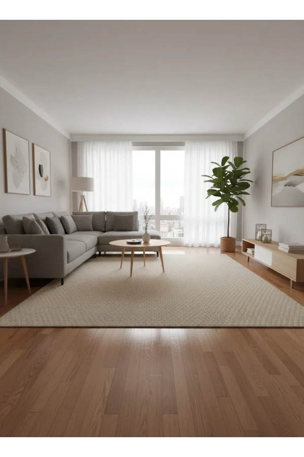 Aksu Bej Gri Eskitme Çizgisel Halı