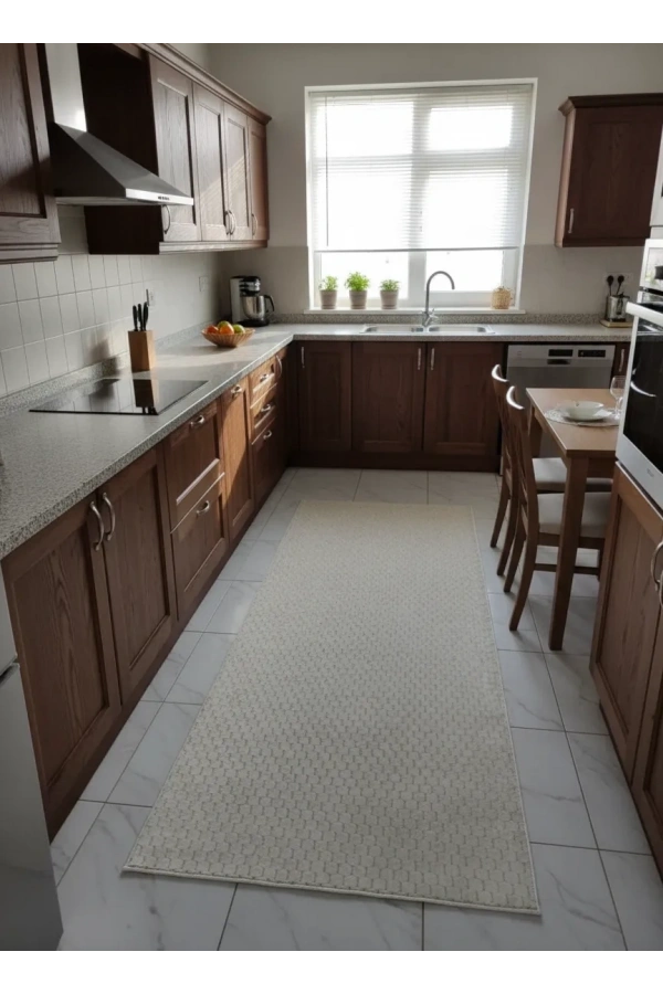 Aksu Bej Gri Eskitme Çizgisel Halı