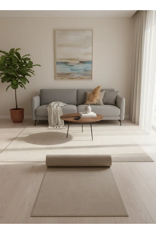 Sarar Plus Bej Spiral Kabartmalı Halı