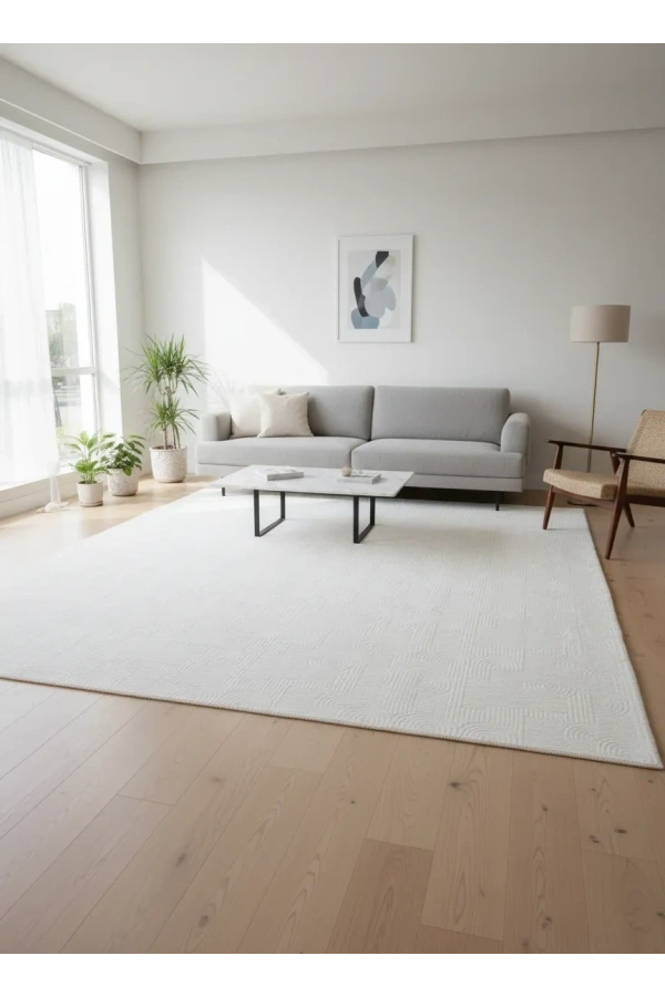 Sarar Plus Beyaz Spiral Kabartmalı Halı