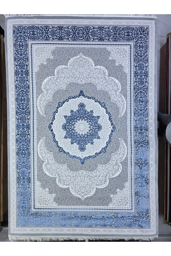 Sevimli Soft AK106 Açık Gri Mavi Çiçekli Floş Halı 200x290