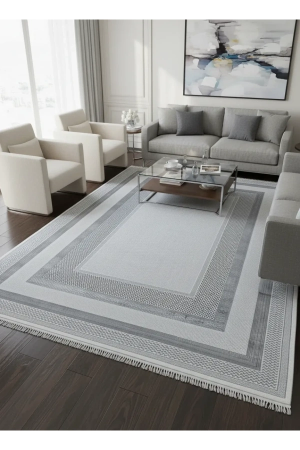 Sevimli Avanos AK107 Açık Gri Floş Modern Çerçeveli Halı 200x290
