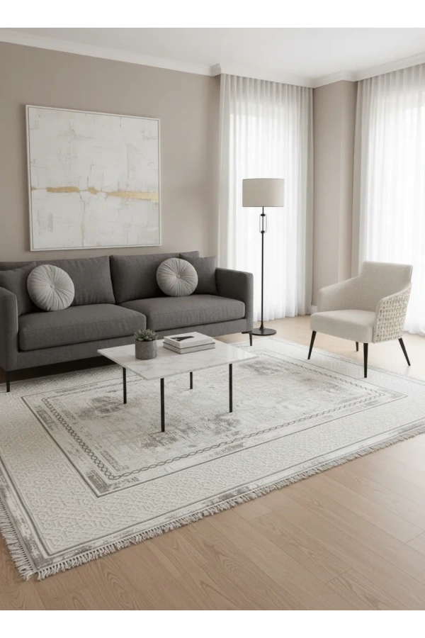 Sevimli Avanos AK076 Beyaz Gri Floş Modern Halı 200x290