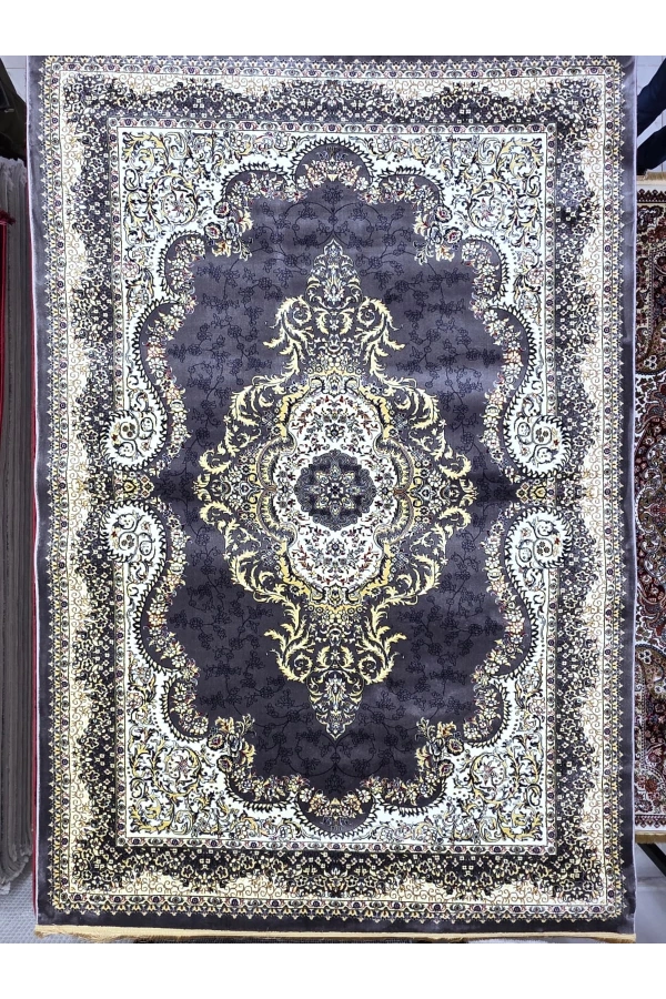 Hereke Classic 7563F Koyu Gri Altın Gold Madalyonlu Halı 200x290