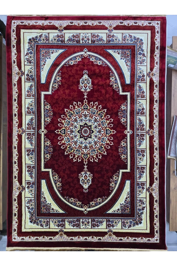 Hereke Classic 7381E Kırmızı Krem Mihrap Desenli Klasik Halı 200x290