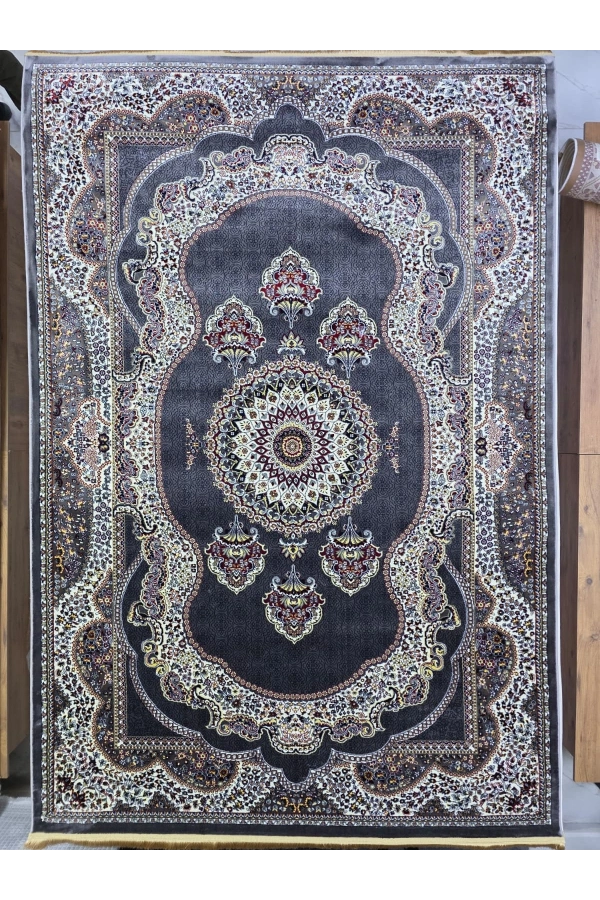 Hereke Classic 3970L Koyu Gri Krem Madalyonlu Klasik Halı 200x290