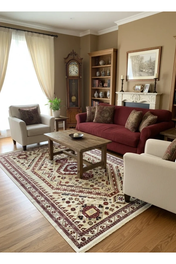 Hereke Classic 2350C Krem Kazak Geometrik Klasik Halı 200x290