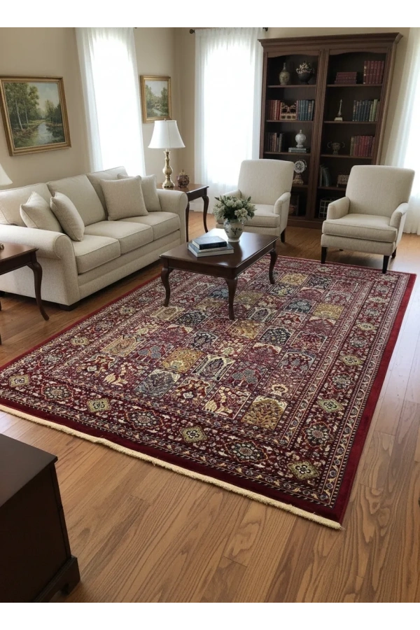 Hereke Classic 3078L Kırmızı Bahçe Bölmeli Klasik Halı 200x290