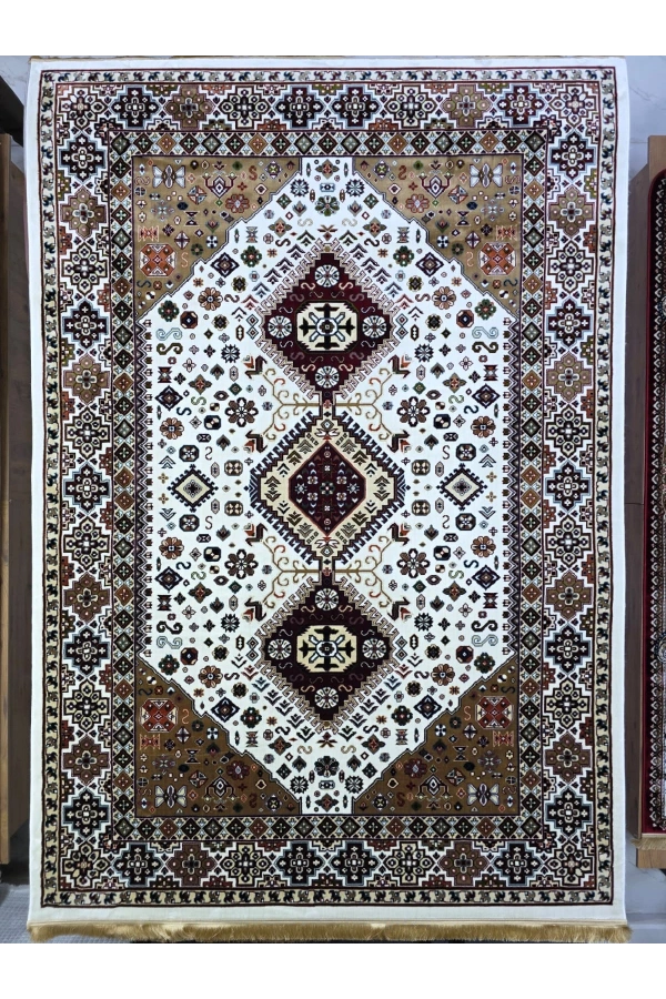 Asar Yün İpek H4320A Krem Kazak Desenli Klasik Halı 200x290