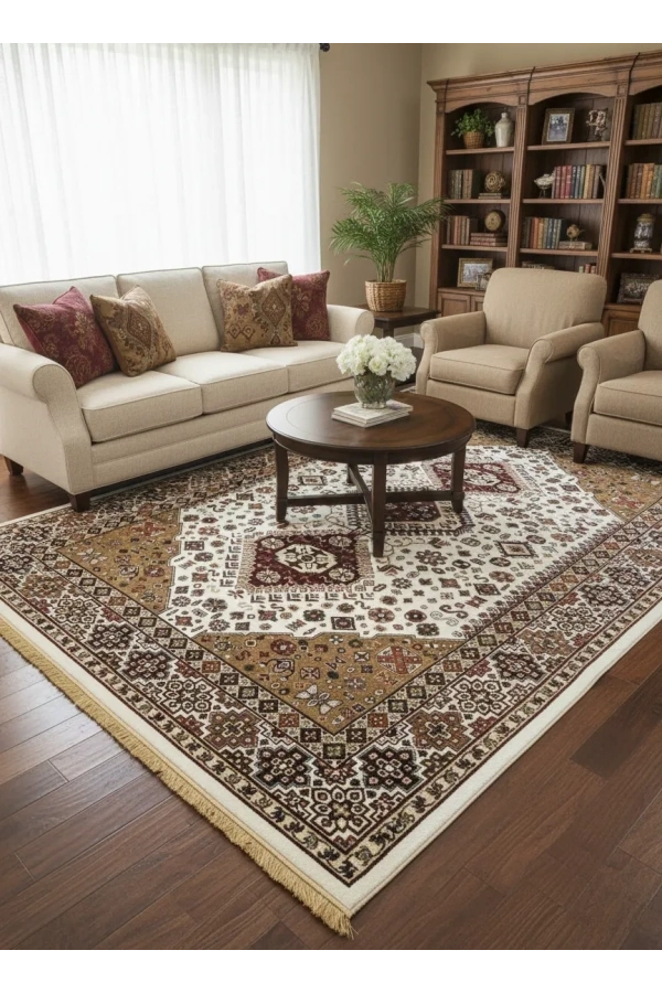 Asar Yün İpek H4320A Krem Kazak Desenli Klasik Halı 200x290