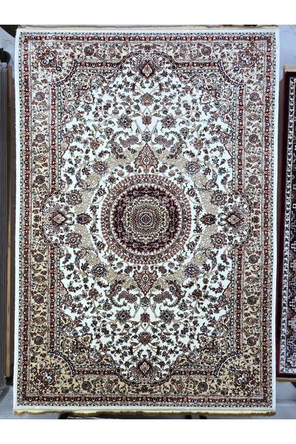 Asar Yün İpek H4095A Krem Madalyonlu Klasik Halı 200x290