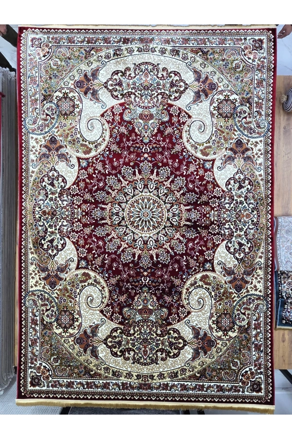 Asar Yün İpek H4030C Koyu Kırmızı Herati Çiçekli Klasik Halı 200x290