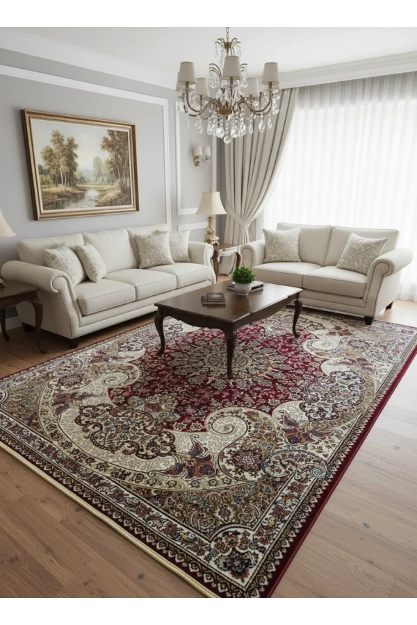 Asar Yün İpek H4030C Koyu Kırmızı Herati Çiçekli Klasik Halı 200x290