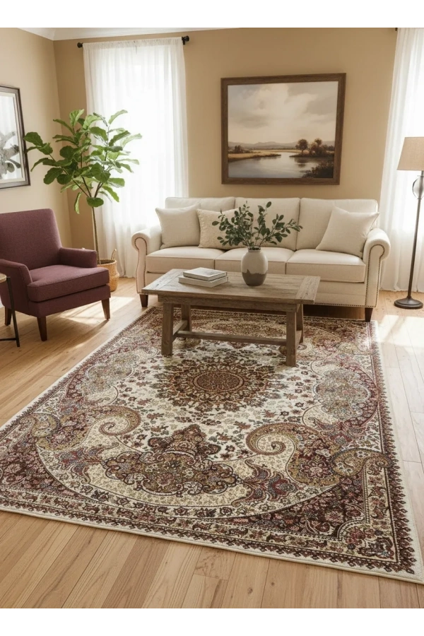 Asar Yün İpek H4030C Krem Herati Çiçekli Klasik Halı 200x290