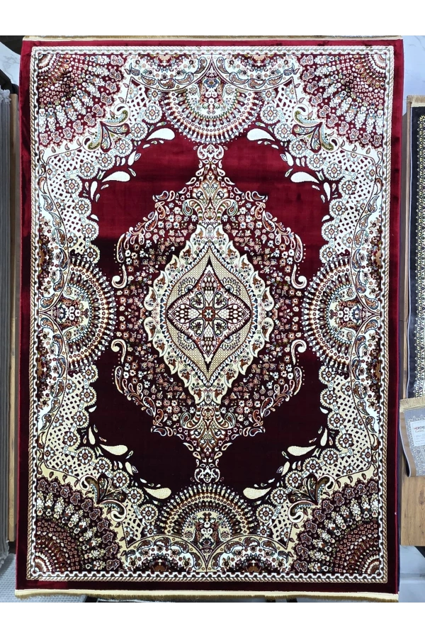 Asar Yün İpek H4015A Koyu Kırmızı Bahçe Bölmeli Klasik Halı 200x290