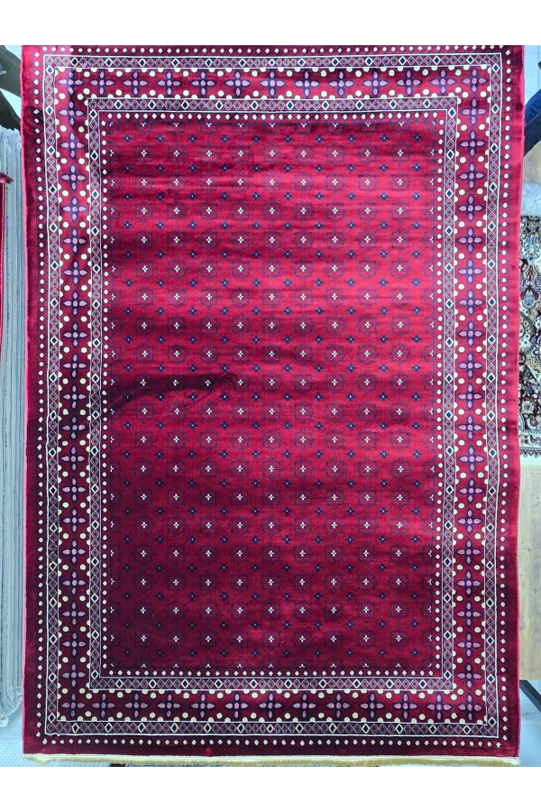 Asar Yün İpek H3990A Koyu Kırmızı Bukhara Desenli Halı 200x290