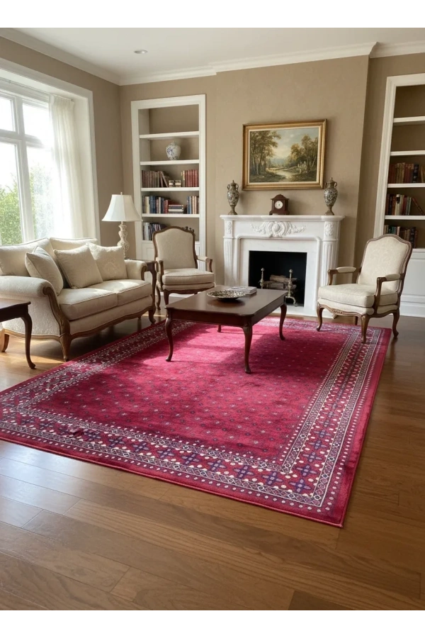 Asar Yün İpek H3990A Koyu Kırmızı Bukhara Desenli Halı 200x290