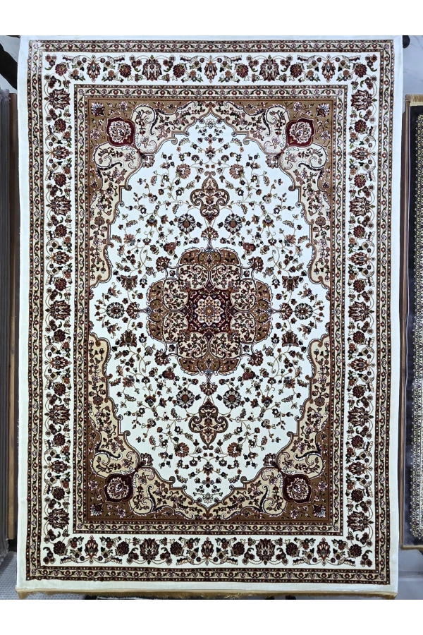 Asar Yün İpek H3846A Krem Madalyonlu Klasik Halı 200x290