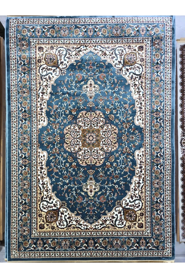Asar Yün İpek H3846A Mavi Madalyonlu Klasik Halı 200x290