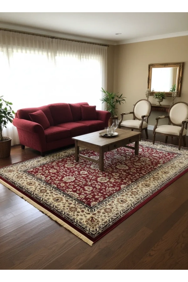 Asar Yün İpek H5500A Koyu Kırmızı Çiçekli Klasik Halı 200x290