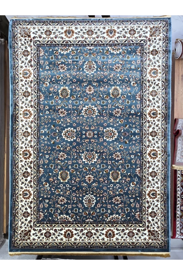 Asar Yün İpek H5500A Mavi Çiçekli Klasik Halı 200x290