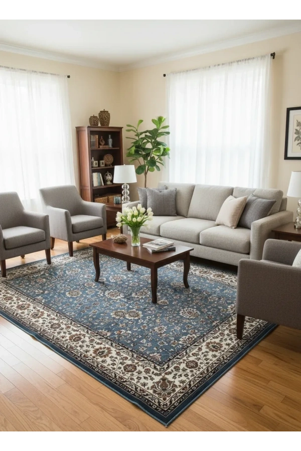 Asar Yün İpek H5500A Mavi Çiçekli Klasik Halı 200x290