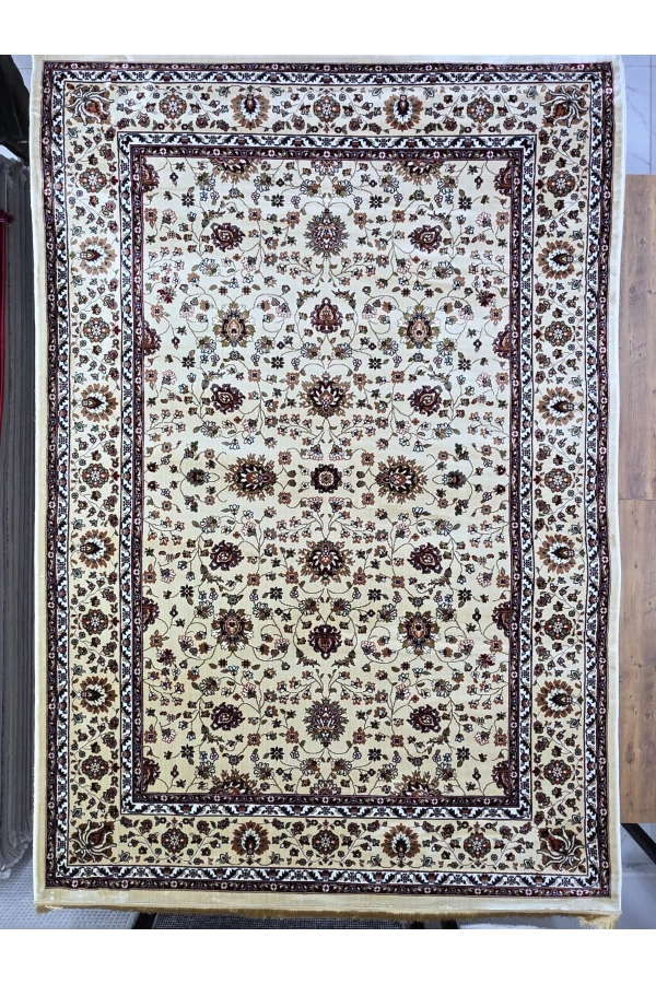 Asar Yün İpek H5500A Bej Çiçekli Klasik Halı 200x290