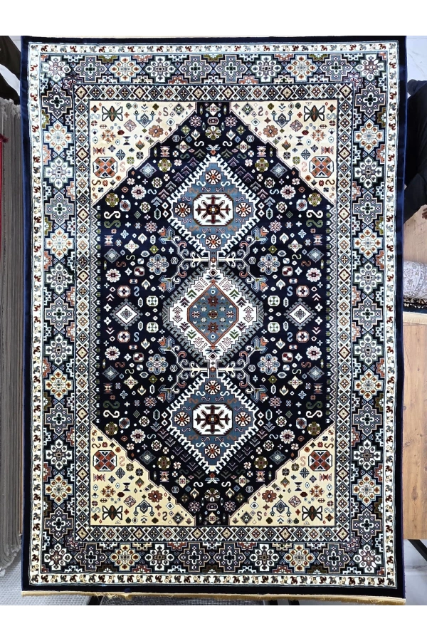 Asar Yün İpek H4320A Lacivert Klasik Halı 200x290
