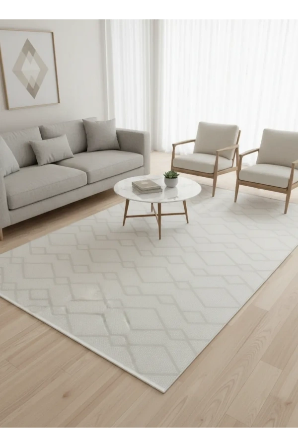 Veseo Armoni 40145A Krem Halı 200x290 | Baklava Çerçeve Geometrik Krem Halı