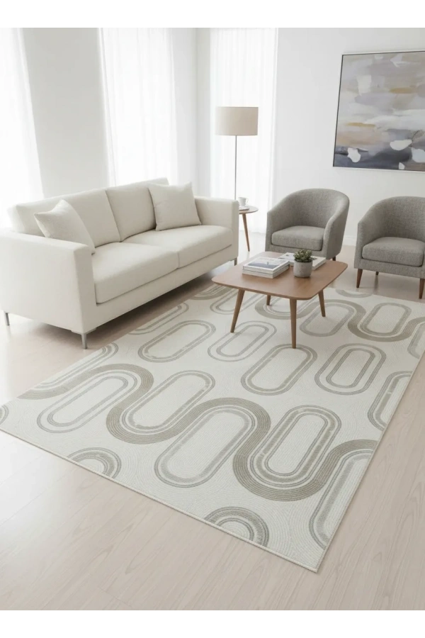 Veseo Armoni 40119A Krem Açık Bej Halı 200x290 | Patlayan Yelpaze Bej Krem Halı