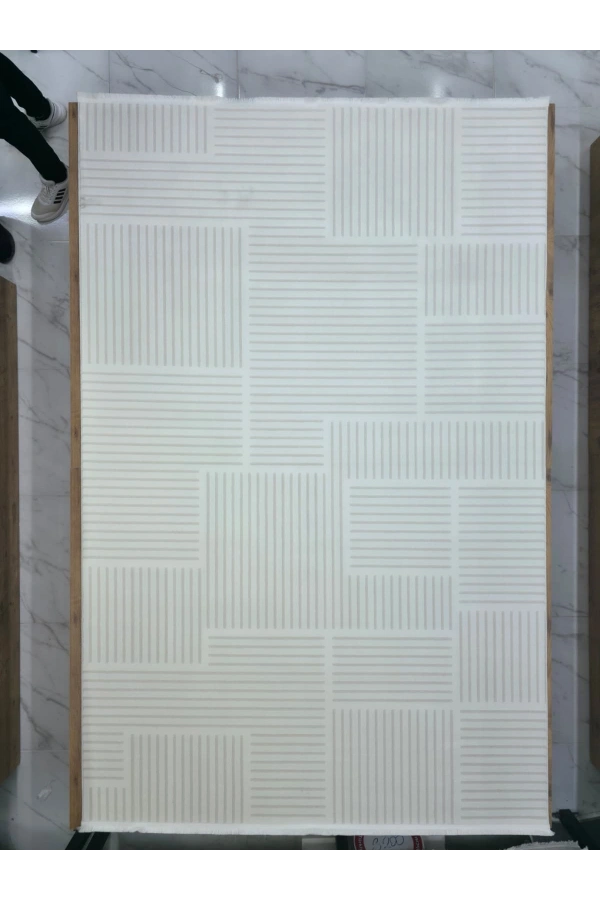 Veseo Armoni 40109A Krem Halı 200x290 | Yatay Şerit Blok Krem Halı