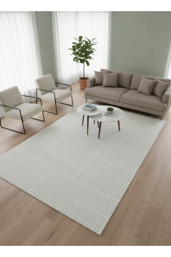 Veseo Armoni 40109A Krem Halı 200x290 | Yatay Şerit Blok Krem Halı