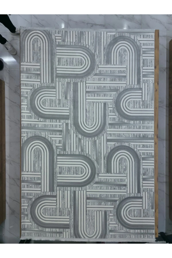 Veseo Armoni 40103A Açık Gri Halı 200x290 | Kavisli Labirent Gri Modern Halı