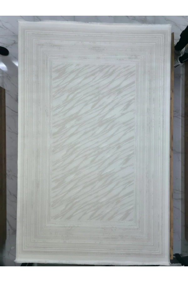Veseo Armoni 40047A Krem Halı 200x290 | Çerçeveli Dalga Doku Krem Halı