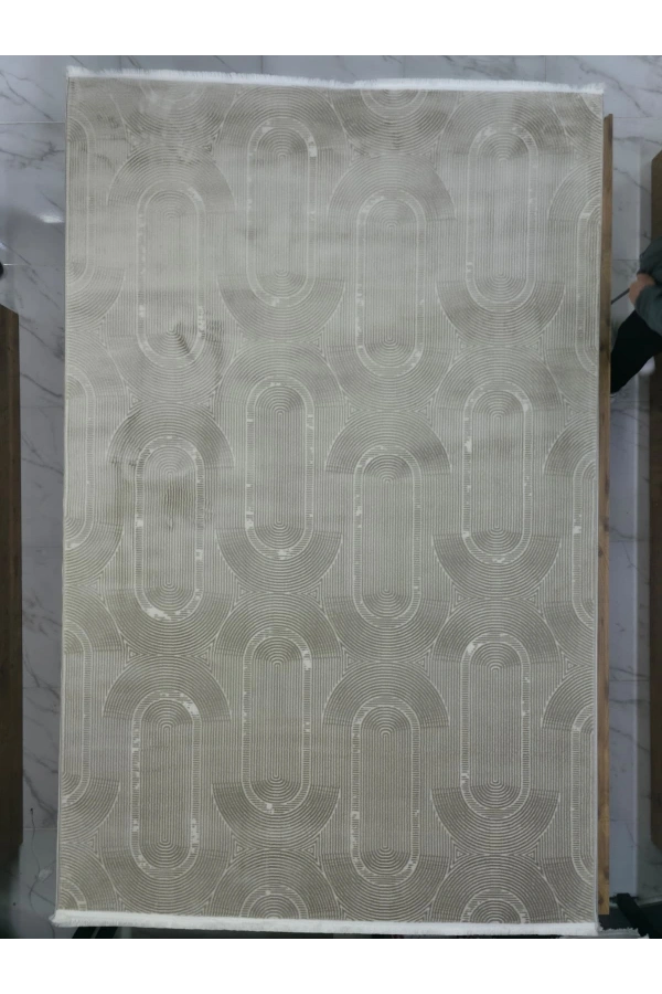 Veseo Armoni 40194B Krem Açık Bej Halı 200x290 | Oval Yiv Bej Krem Halı