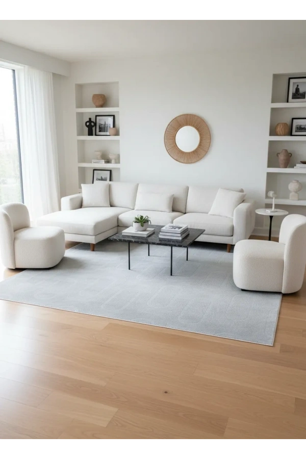 Veseo Armoni 40194B Açık Gri Halı 200x290 | Oval Yiv Gri Modern Halı