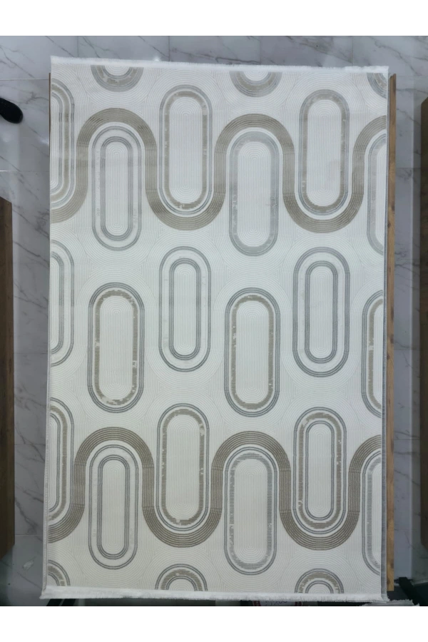Veseo Armoni 40194A Krem Açık Bej Halı 200x290 | Oval Kavisli Krem Bej Halı
