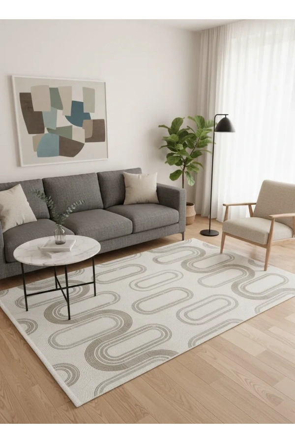 Veseo Armoni 40194A Krem Açık Bej Halı 200x290 | Oval Kavisli Krem Bej Halı