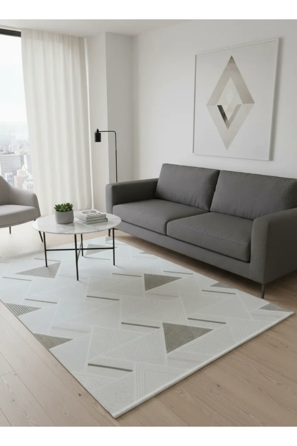 Veseo Armoni 40177A Krem Açık Bej Halı 200x290 | Üçgen Geometrik Çok Renkli Halı