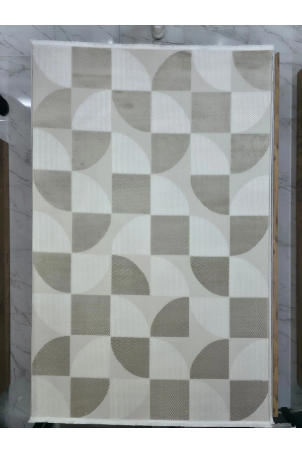Veseo Armoni 40175A Krem Açık Bej Halı 200x290 | Daire Parçalı Geometrik Halı