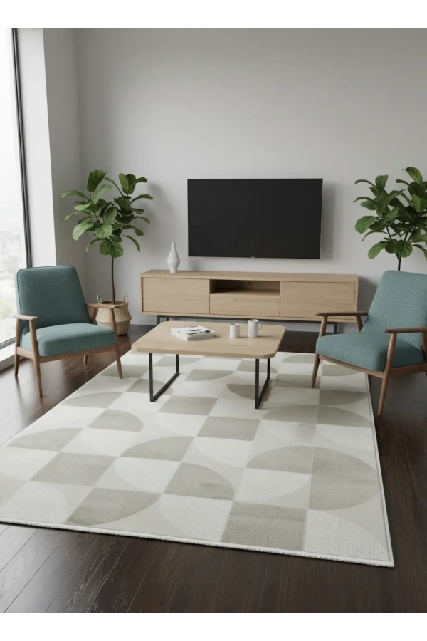 Veseo Armoni 40175A Krem Açık Bej Halı 200x290 | Daire Parçalı Geometrik Halı