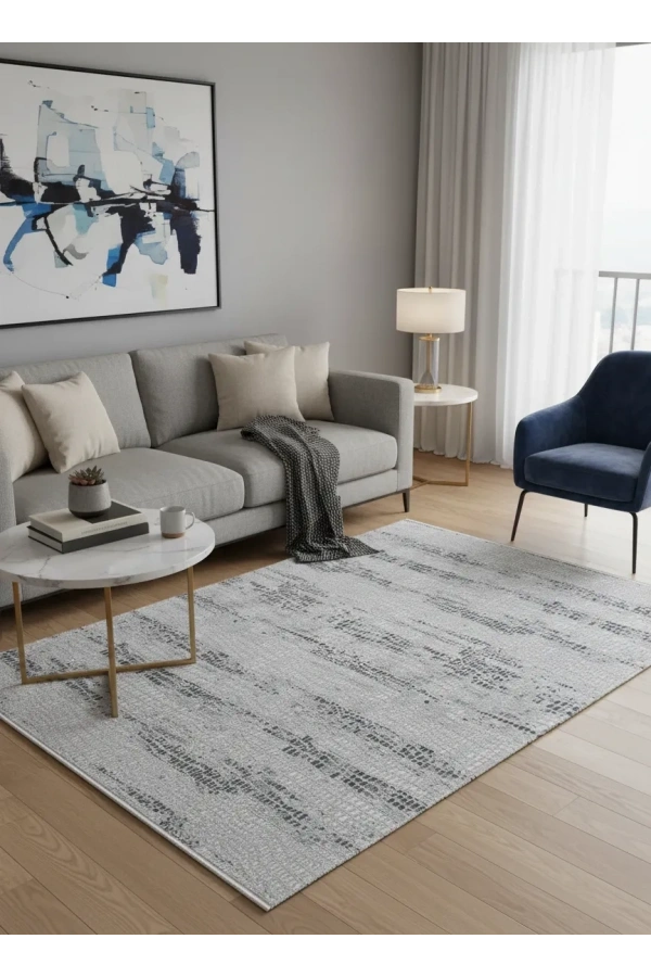 Stil 10029A Açık Gri Koyu Gri Halı 200x290 | Balıksırtı Mozaik Gri Halı