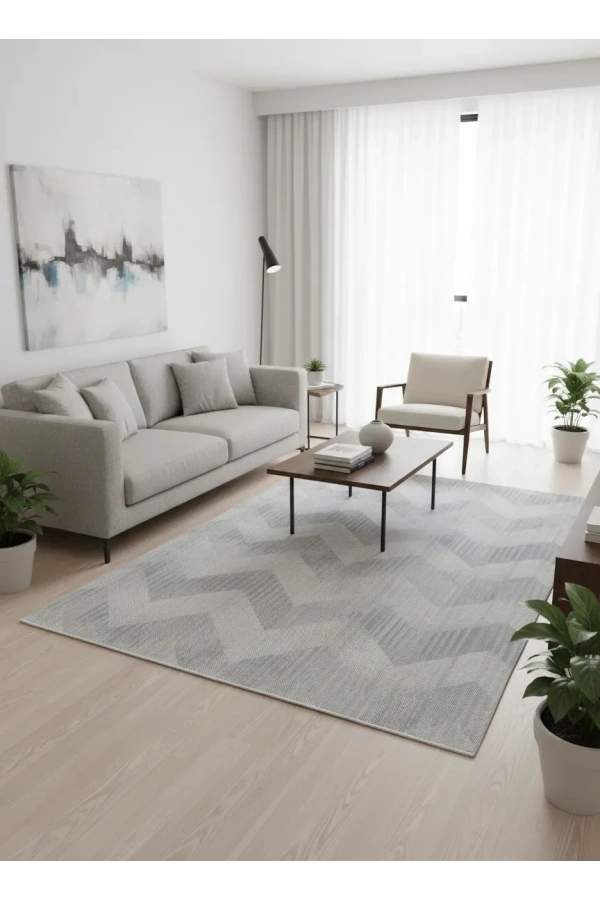 Stil 10001A Krem Halı 200x290 | Şevron Ok İşareti Desenli Krem Halı