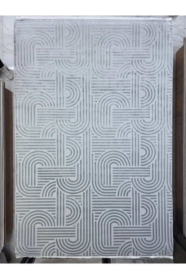 Stil 08374W Gri Halı 200x290 | Labirent Geometrik Gri Halı