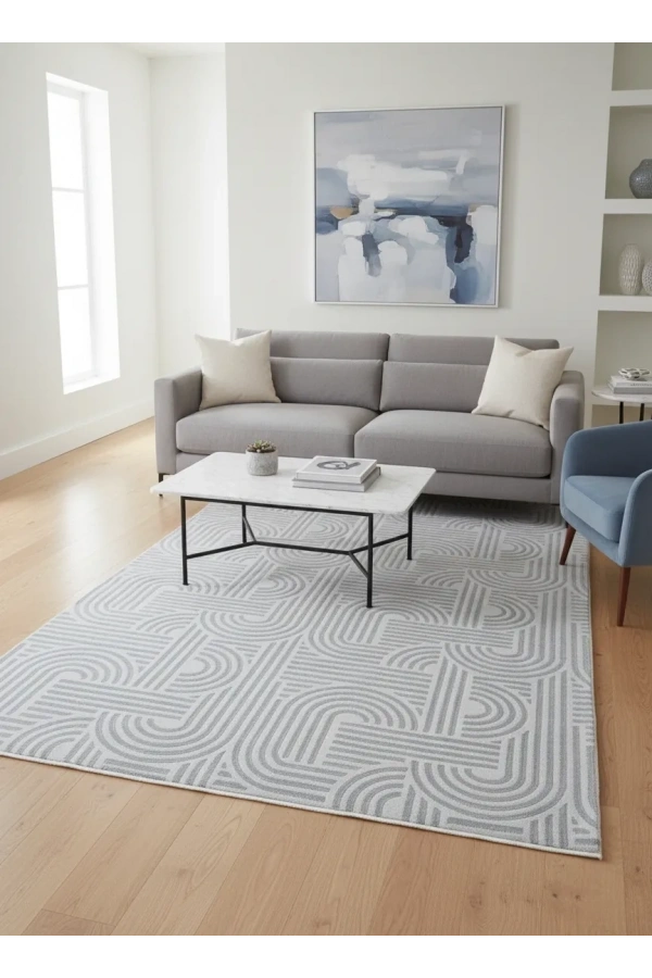 Stil 08374W Gri Halı 200x290 | Labirent Geometrik Gri Halı