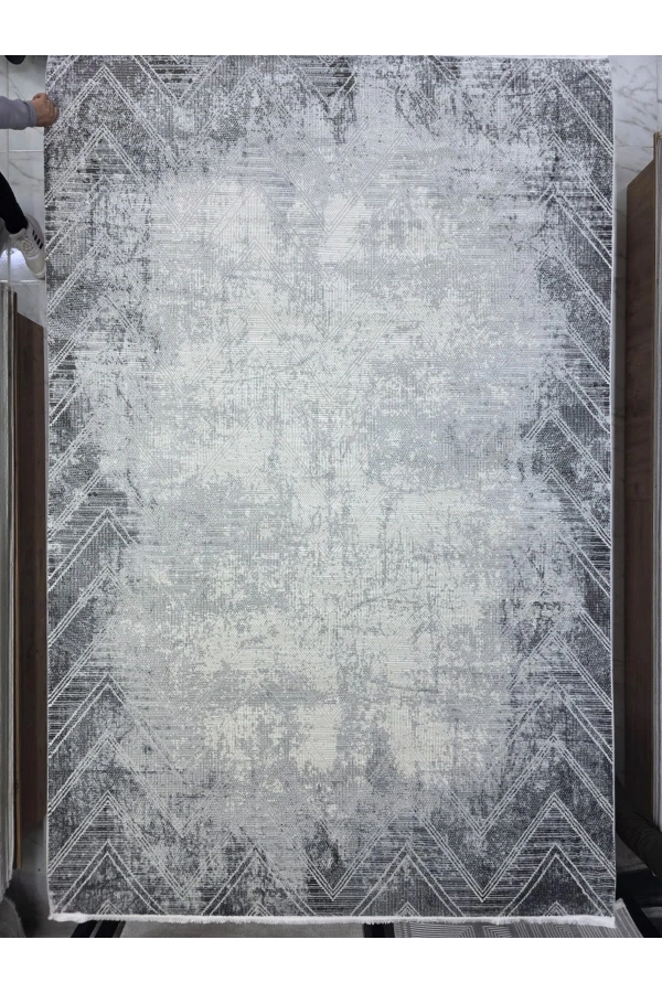 Stil 07151A Antrasit Halı 200x290 | Şevron Geometrik Koyu Gri Halı