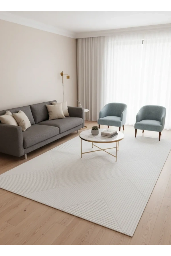 Stil 06796A Krem Halı 200x290 | Geometrik Kesme Çizgili Minimalist Halı