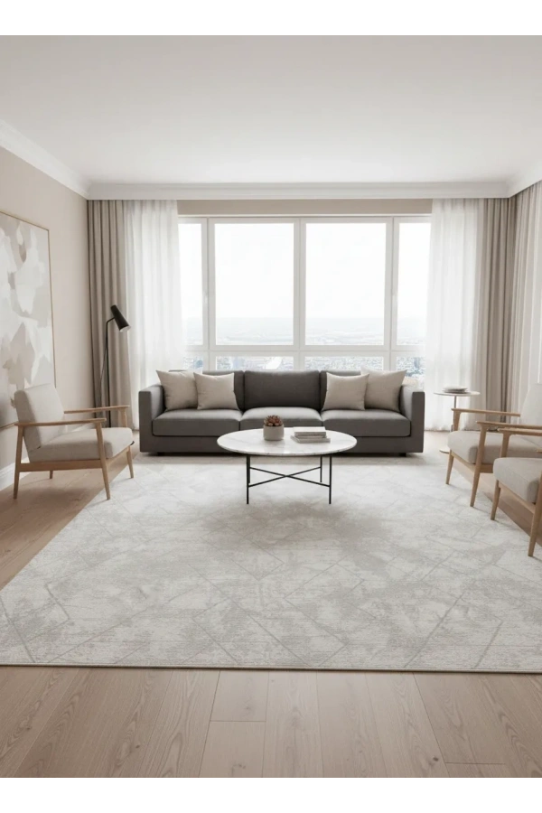 Stil 06634A Krem Halı 200x290 | Baklava Desen Geometrik Krem Halı