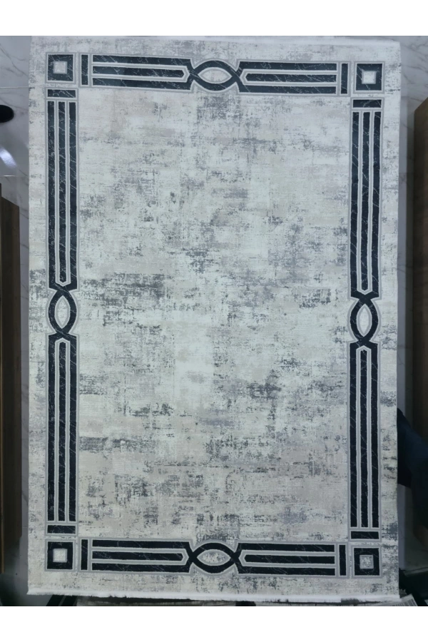 Stil 06322A Mavi Halı 200x290 | Lacivert Oval Çerçeveli Eskitme Halı